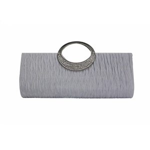 Elegant lavender pleated evening clutch bag with sparkling rhinestone metal handle