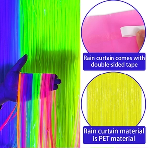 Neon fluorescent PET rain curtain fringe tinsel for birthday party background decor
