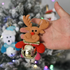 Christmas reindeer bell pendant ornament with brown felt deer head and golden metal bell