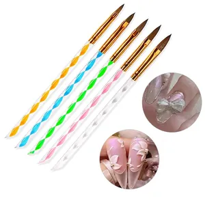 Lot de 5 pinceaux d'art d'ongles avec manches spirales colorés et pointes rondes