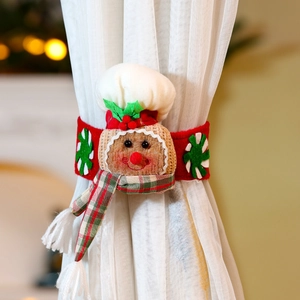 Detailed plush gingerbread man chef curtain tieback buckle for festive Christmas window decor