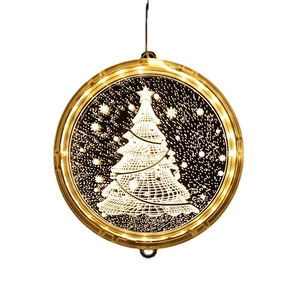 Round 3D acrylic Christmas LED hanging light featuring a glowing reindeer and tree design