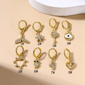 Asymmetric Ear Cartilage Rings Studs Copper With Zircon Heart Eye Owl Fishtail Key Shapes Piercing Jewelry For Women