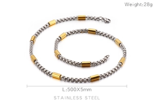 Détail du collier à maillons en acier inoxydable bicolore avec dimensions et poids précis