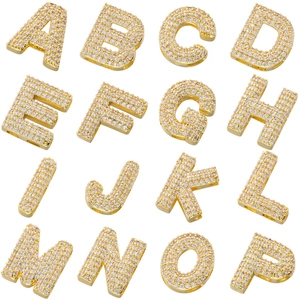 Hip hop gold plated alphabet pendants A-P set with cubic zirconia stones