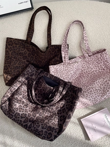 Leopard Print Suede Canvas Tote Bag Large Capacity Vintage Shoulder Bag For Women Daily Commuting