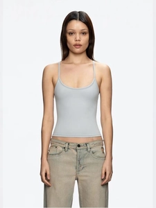 Slim fit light grey camisole with U-neck and thin straps for a minimalist summer look