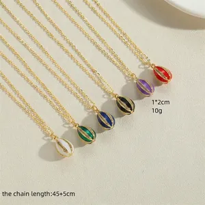 Colorful enamel egg pendant necklaces with zircon inlay on 45cm gold-plated chains
