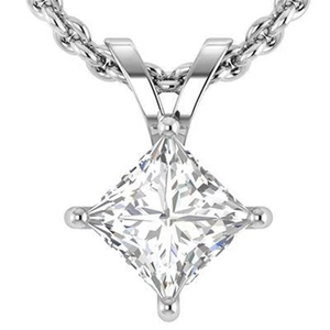 Detail of square princess cut cubic zirconia pendant on silver woven chain necklace