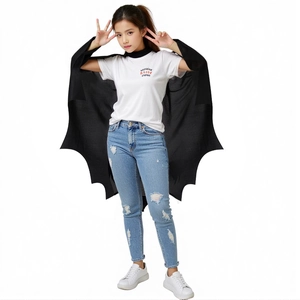 Kids black bat wings cape for Halloween cosplay party costumes on white background