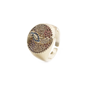 Golden woodpecker open ring with colorful pavé-set zircons in hip hop style design