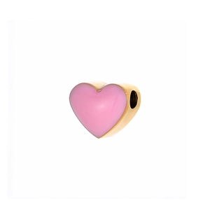 Macro shot of pink enamel heart pendant with gold metal edges for DIY jewelry making