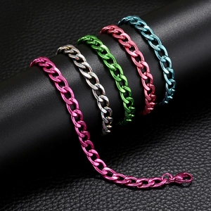 Colorful Cuban link chain bracelets in stainless steel with secure lobster clasp finish