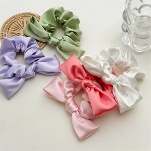 Satin Bowknot Scrunchies Elegant Satin Feel Large Intestine Hair Ring High Elasticity Fashion Hair Ties For Women