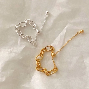 925 Sterling Silver Adjustable Chain Ring Minimalist Korean Style Link Band With Ball Pendant Jewelry For Women