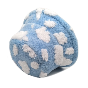Winter plush bucket hat with blue sky and white cloud pattern in soft fleece