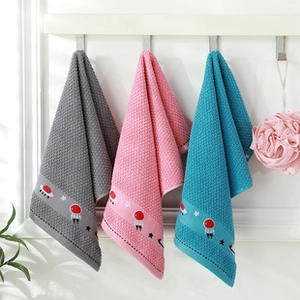 Hanging waffle-weave absorbent towels with cartoon astronaut embroidery and hanging loops