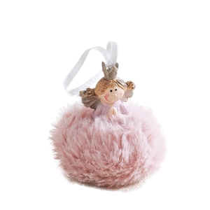 Décoration de Noël ange rose avec couronne argentée et pompon doux en fausse fourrure