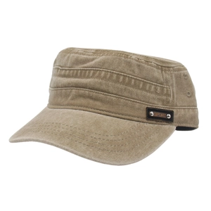 Vintage khaki washed cotton military flat cap for men with sport lettering and studs