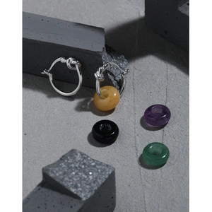 Minimalist S925 sterling silver hoop earrings with interchangeable colorful stone charms