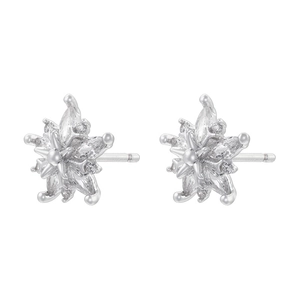 Close-up of silver star flower earrings with marquise-cut sparkling cubic zirconia