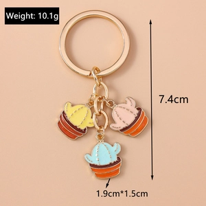 Detail showing dimensions of pastoral beaded cactus keychains with 1.9cm enamel charms