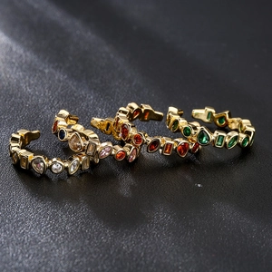 Adjustable Open Ring Geometric Copper 18K Gold Plated Irregular Inlaid Colorful Zircon Minimalist Jewelry For Women
