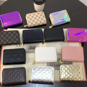 Holographic Laser Quilted Faux Leather Accordion Card Holder Wallet Multi Slot Zipper Mini Coin Purse For Women