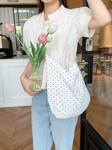 Minimalist white polka dot canvas crossbody bag with large capacity for daily use
