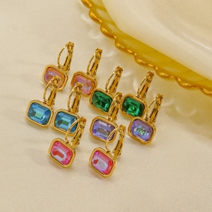 Five pairs of elegant gold titanium steel huggie earrings set with colorful square zircons
