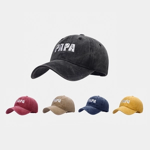 Vintage Washed Cotton Baseball Cap PAPA Embroidery Fishing Theme Distressed Sunshade Outdoor Adjustable Hat For Dad