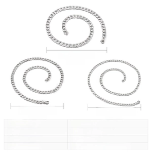 Detailed comparison of three stainless steel Cuban link chains in various sizes and thicknesses