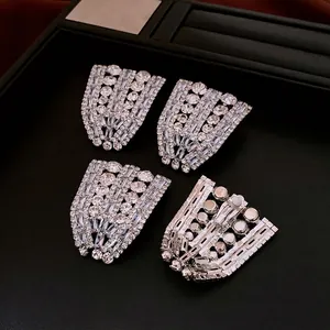 Sparkling square zircon silver needle earrings with radiant fan-shaped rhinestone design