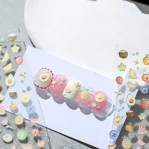 Nail Stickers 3D Relief Fruit Flower Patterns Embossed Self Adhesive Decals Manicure Decorations DIY Art Accessories