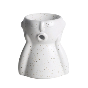 Abstract white ceramic doll aromatherapy burner with brown spots for home spa decor