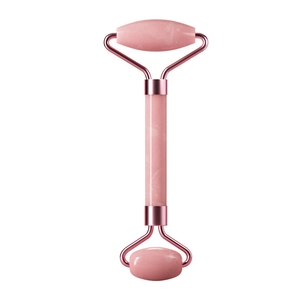 Pink jade facial roller with rose gold metal frame for anti-aging face massage
