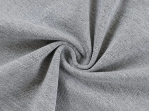 Macro shot of grey modal knit fabric texture with soft drapes for fitted T-shirts