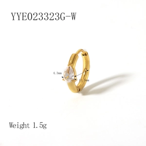 Detail view of 18K gold plated heart zircon earring showing 11.5mm diameter and 1.5g weight