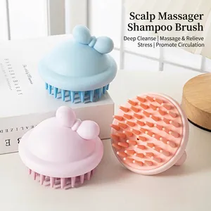 Scalp Massage Brush Silicone PP Manual Hair Wash Scrubber Handheld Cute Bowknot Handle Head Cleaner Wet Dry Use