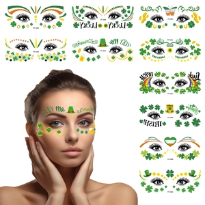 St Patrick Day Shamrock Face Tattoo Stickers Green Lucky Clover Leprechaun Hat Body Art Temporary Tattoos Waterproof Irish Party Decorations Face Stickers For Women