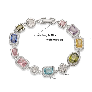 Luxury copper bracelet with colorful geometric zircons and micro-pave crystals