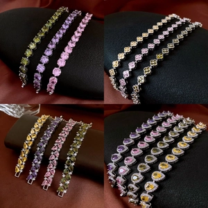 Bracelet En Zircon Coloré Bijoux En Cuivre Mode Exquise Accessoires Élégants Pour Femmes Style De Luxe Cadeau