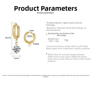 Detailed technical diagram showing 18mm height and 10mm inner diameter of gold zircon earrings