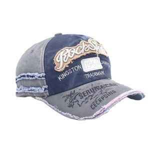 Vintage distressed baseball cap with RockSh embroidery and washed denim finish