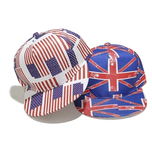 Gorras de béisbol hip-hop con visera plana y patrones de banderas de EE. UU. y Reino Unido