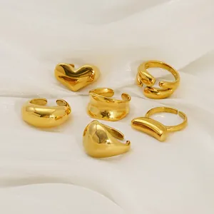Set of six minimalist 18K gold plated stainless steel rings in various teardrop shapes