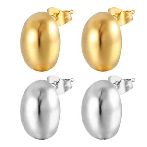Minimalist gold and silver vintage bean earrings in polished stainless steel for women