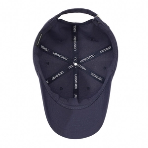 Navy blue breathable quick-dry baseball cap with internal six-panel stitching and adjustable metal strap