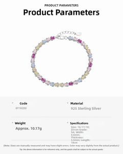 Detailed view of S925 sterling silver bracelet with multi-colored 5A zircon stones