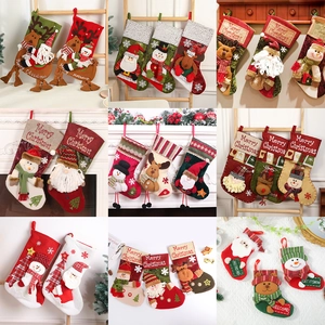 Christmas Stockings Fabric Felt Hanging Gift Bags Cartoon Santa Snowman Reindeer Gnomes For Fireplace Holiday Home Decor